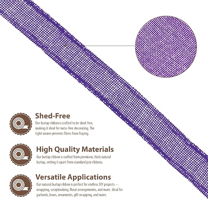 Mandala Crafts Purple Burlap Ribbon 1 Inch Wide Jute Ribbons - Image 3
