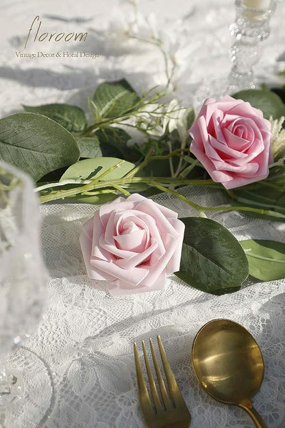 Floroom Artificial Flowers 25pcs Real Looking Blush Pink Ombre Colors Foam Fake - Image 4