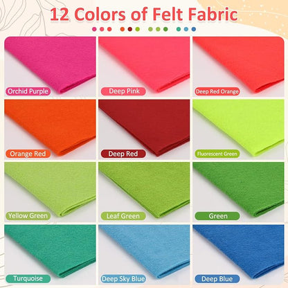 XSEINO 12 Rolls 8"x35" 1.4mm Thick Soft Felt Fabric Sheet 12 Assorted Neon - Image 2