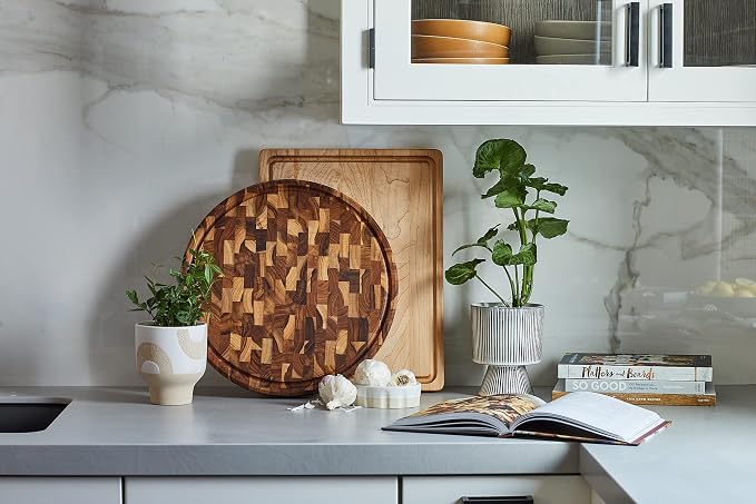 Sonder LA, End Grain Teak Wood Cutting Board 15" Round 1.5" Thick - Image 7