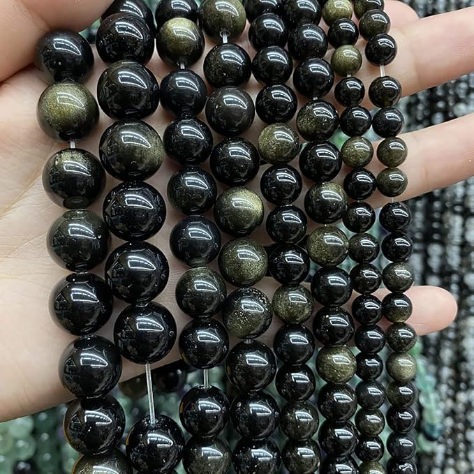 AAA Natural Gold Obsidian Gemstone Beads Energy Healing Power Stones Round - Image 2