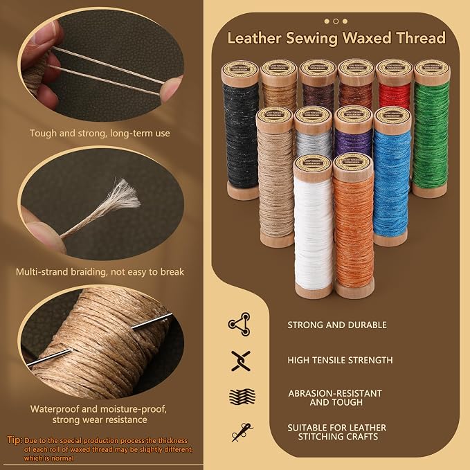 12 Colors Waxed Thread for Leather Sewing, 660 Yards Flat Leather Sewing Thread - Image 3