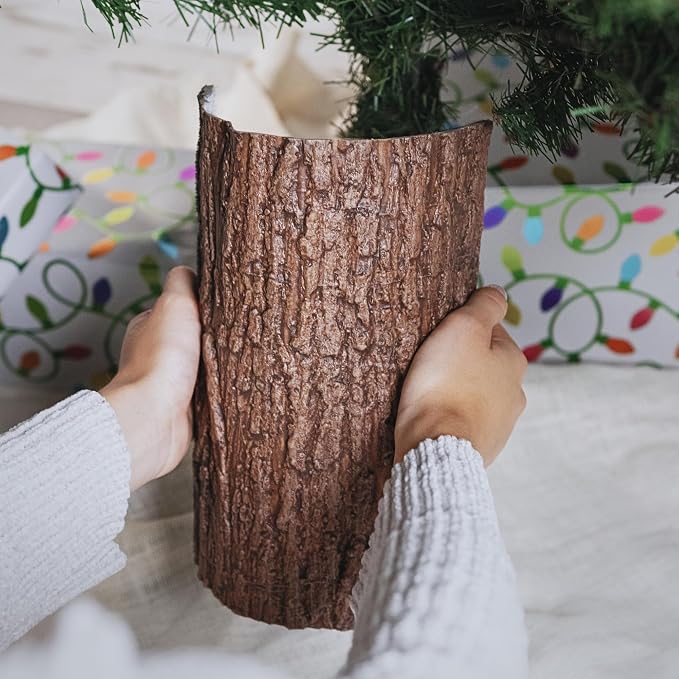 Realistic Faux Brown Bark Xmas Tree Skirt Hides Fake Pole, By Christmas Tree - Image 8