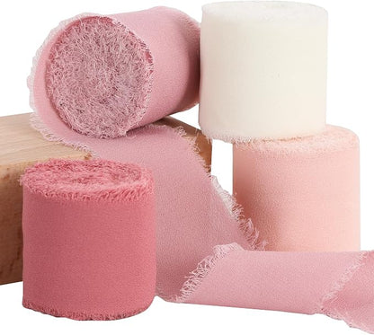 TONIFUL 4 Rolls Silk Chiffon Ribbon, 1-1/2 Inch x 22yds, Dusty Pink and Cream by TONIFUL