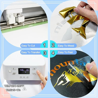 ROFISUESheet MetallicFoil HeatTransferVinyl12Inch*10Inch*12pcsBundleChrome HTV - Image 5