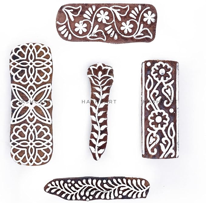 Wooden Stamps for Block Printing | Set of 5 | Border Shaped Wooden Finger Stamps - Image 2