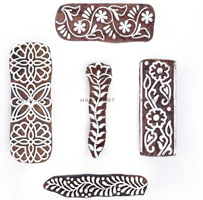 Wooden Stamps for Block Printing | Set of 5 | Border Shaped Wooden Finger Stamps - Image 2
