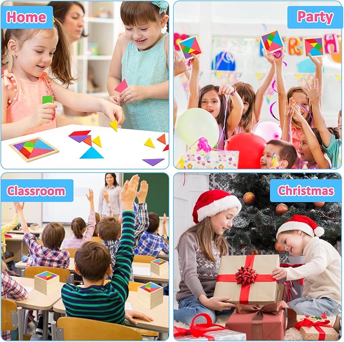 12 Pack Tangram Puzzle Wooden Kids Party Favors, Goodie Bags Stuffers - Image 7