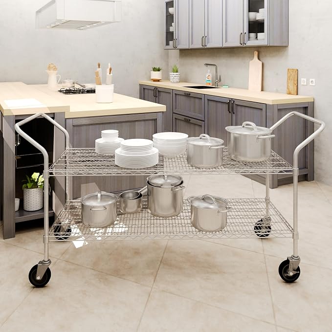 24" W x 60" L x 36" H Chrome Heavy Duty Utility Cart | 2-Tier | NSF Commercial - Image 3