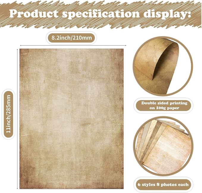 100GSM 48Sheets Vintage Antique Printing Paper, A4 8" x 11" Double-sided Old - Image 3