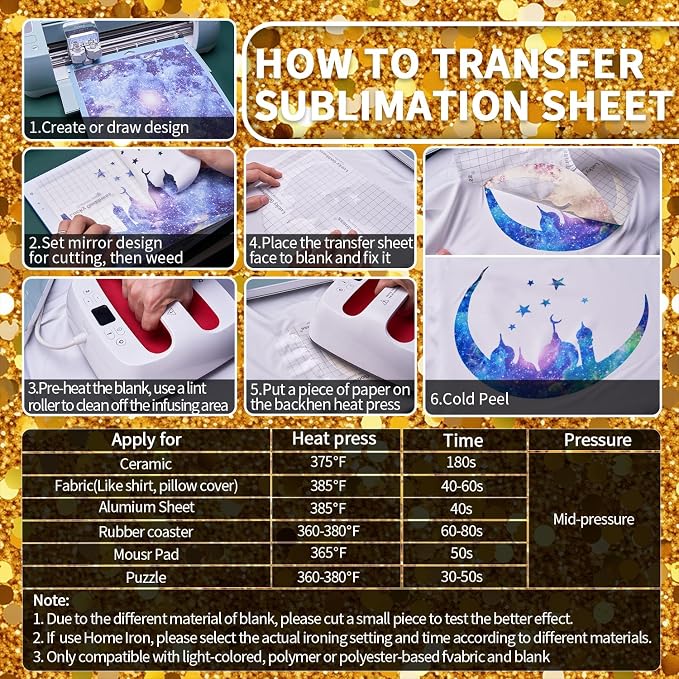 Yellow Glitter Sublimation Transfer Sheets - Image 7