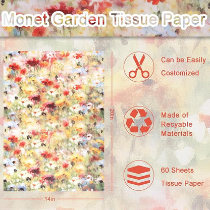 60 Sheets Monet Floral Garden Tissue Paper, 20 x 14 Inch Wildflower Monet - Image 2