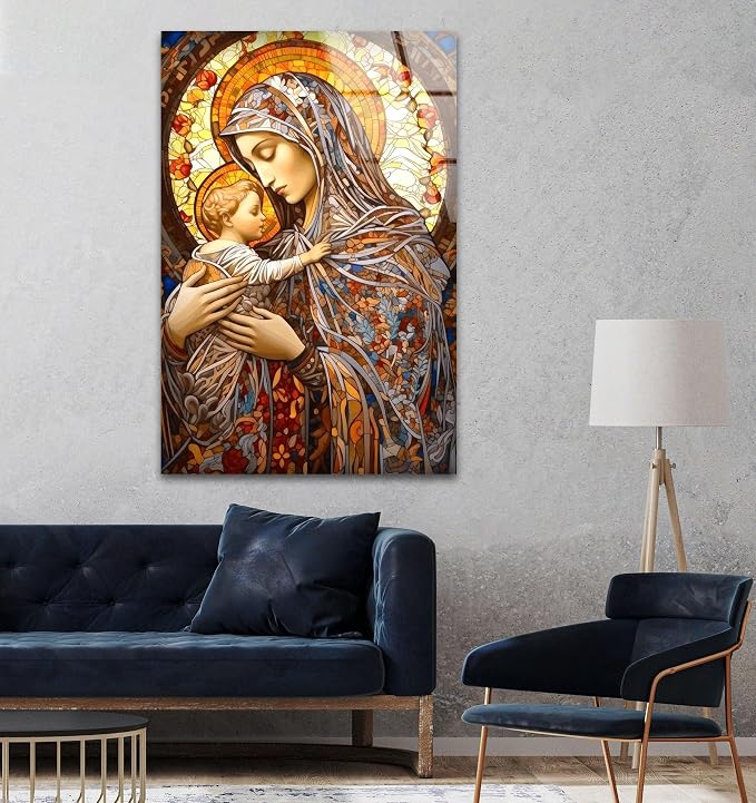 My Photostation.com Round 24'' Jesus and Virgin Mary Glass Wall Art Tempered - Image 6