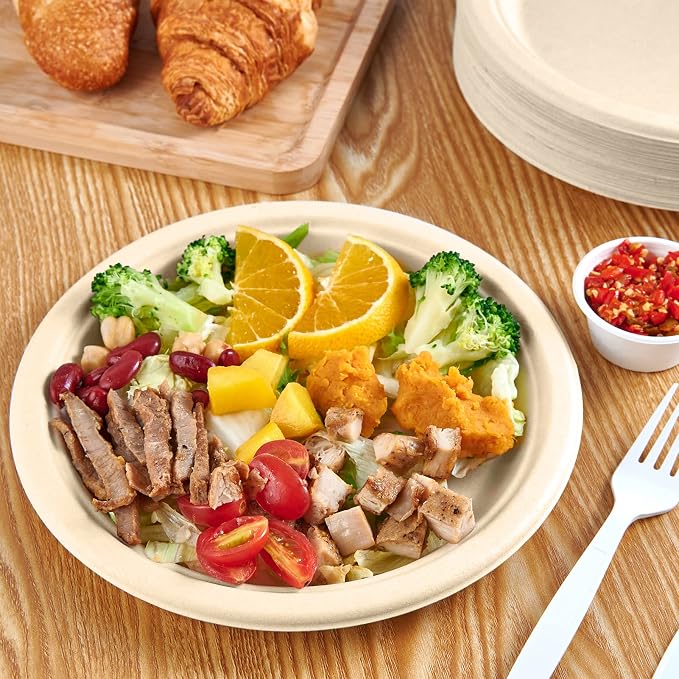 Vplus 500 Pack Paper Plates 9 inch 100% Compostable, Heavy-Duty Disposable - Image 2
