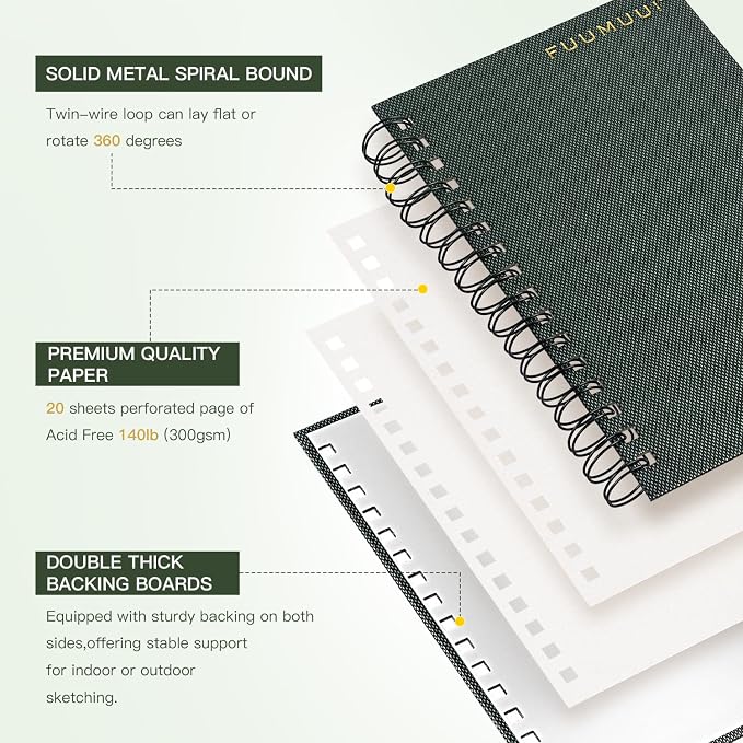 Watercolor Paper Pad, Fuumuui 5.5 * 8.5 inch 100% Cotton Paper, Spiral Bound - Image 3