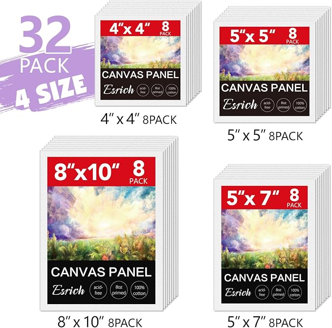ESRICH Canvas for Painting, 32 Pack Multi-Size Canvas Boards for Painting 8pcs - Image 2