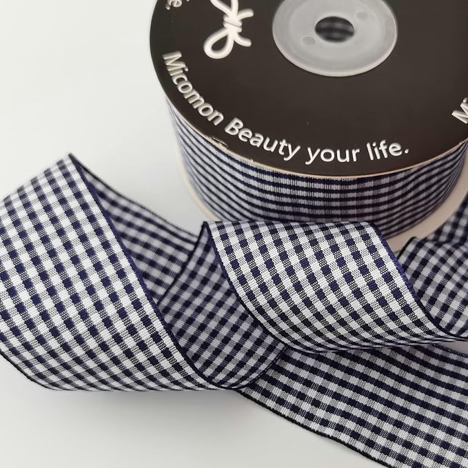 1.5 Inch Blue and White Woven Edge 100% Polyester Gingham Ribbon 25 Yards Each - Image 6