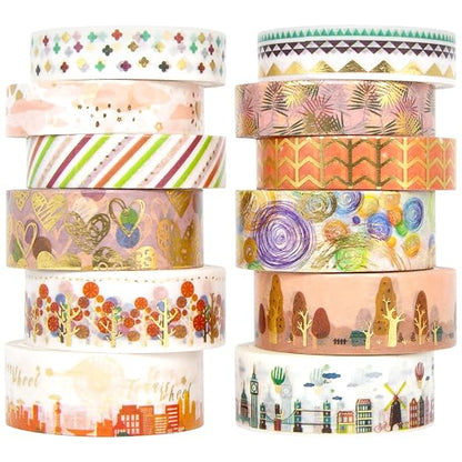 MPOPUUL Gold Foil Washi Tape Set 12 Rolls - Image 2