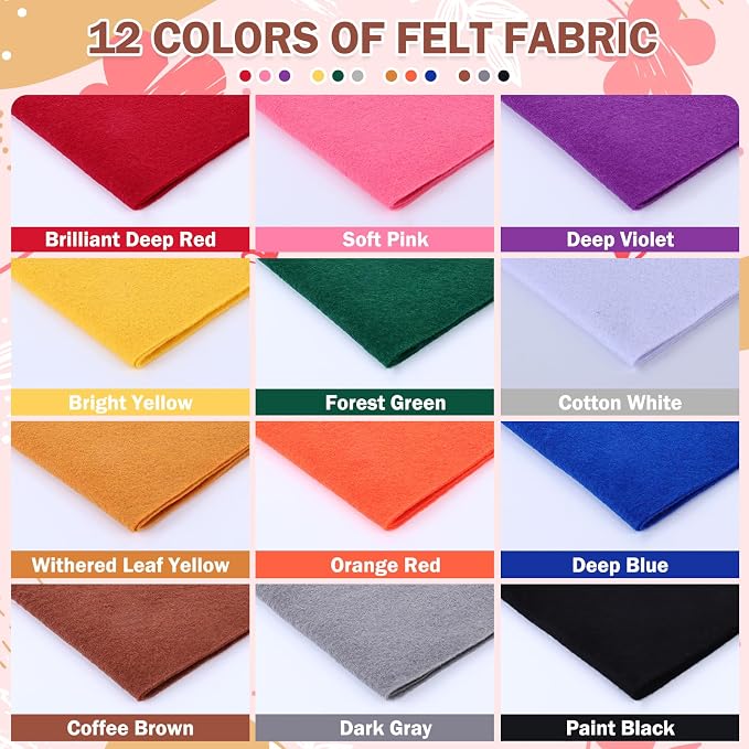 12 Rolls 8"x35" 1.4mm Thick Soft Felt Fabric Sheet 12 Assorted Dark Rainbow - Image 2