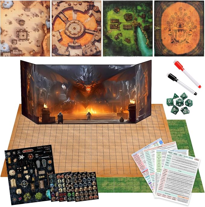 CZYY Foldable Battle Mat with DM Screen, Game Tokens, Dice Set, Markers by CZYY