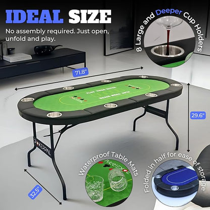 8 Player Poker Table with 2 Interchangeable Game mats, Texas Holdem Poker and - Image 2
