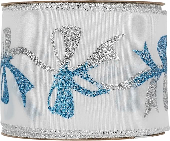 MEEDEE Blue & Silver Christmas Ribbon, 2.5 Inch Wired Satin Ribbon - Image 9