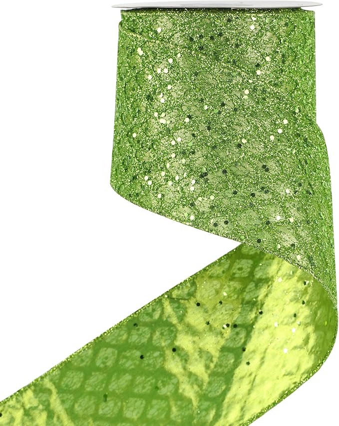 HUIHUANG Lime Green Glitter Wired Ribbon by HUIHUANG