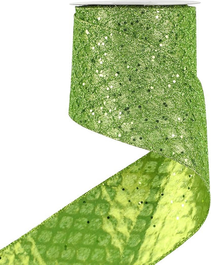 HUIHUANG Lime Green Glitter Wired Ribbon by HUIHUANG