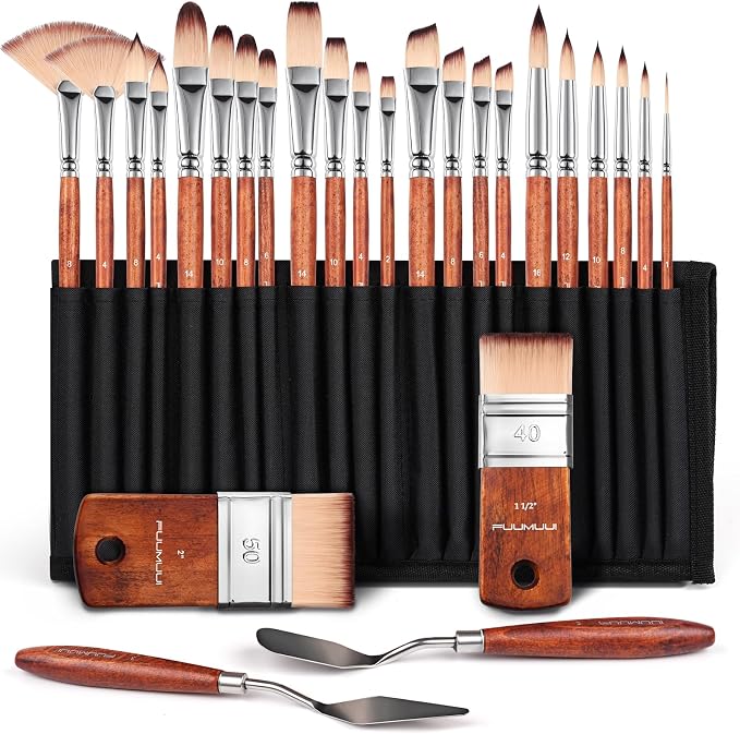 26pcs Paint Brush Set, Fuumuui Professional Acrylic Paint Brushes Complete by FUUMUUI