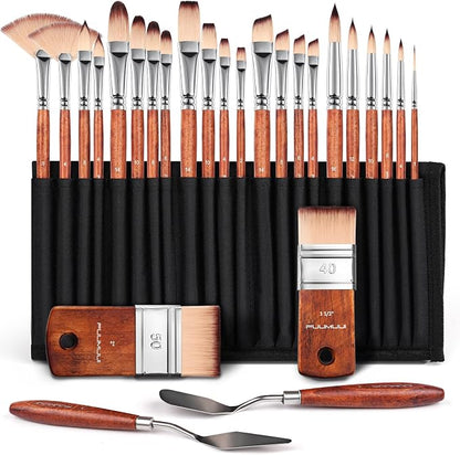 26pcs Paint Brush Set, Fuumuui Professional Acrylic Paint Brushes Complete by FUUMUUI