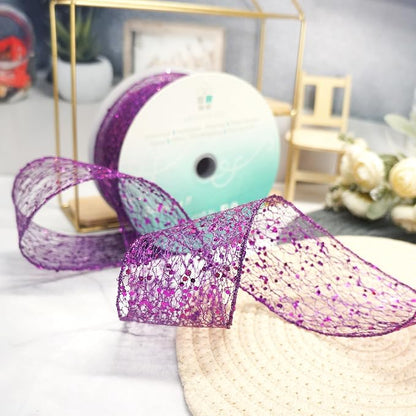 CT CRAFT LLC Sparkling Glitter Mesh Wired Ribbon 2.5" x 20 Yards Purple - Image 4