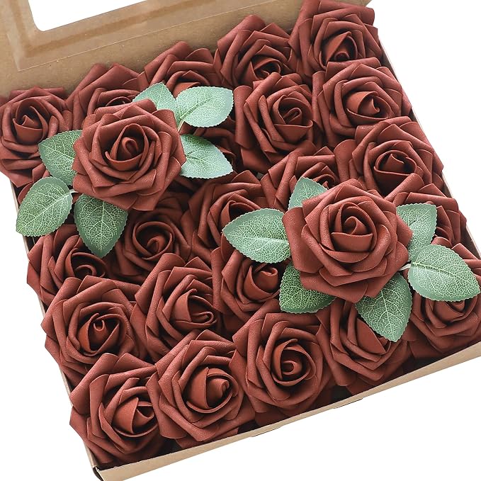 Floroom Artificial Flowers 25pcs Real Looking Terracotta Foam Fake Roses by Floroom