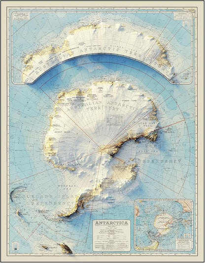 Muir Way Shaded Relief Elevation Map of Antarctica by MuirWay