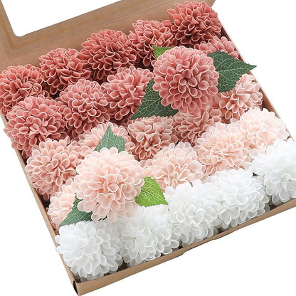 Floroom Artificial Dahlia Flowers 25pcs Real Looking Dusty Rose Shades Foam by Floroom