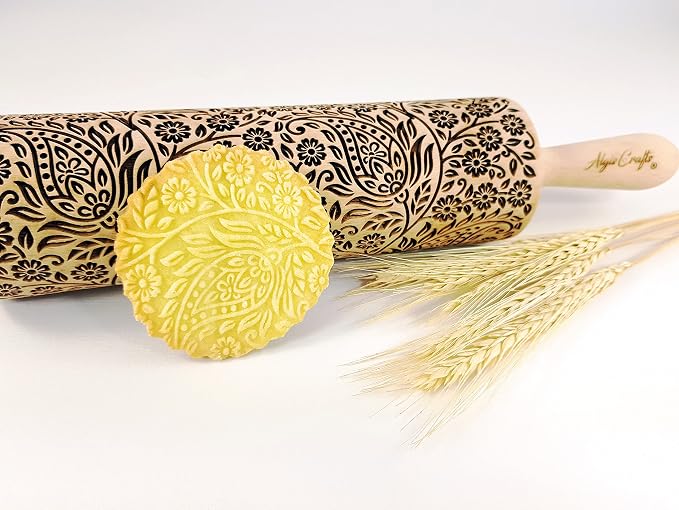 KASHMIR pattern Embossed Rolling Pin. Engraved Dough Roller by ALGISCRAFTS