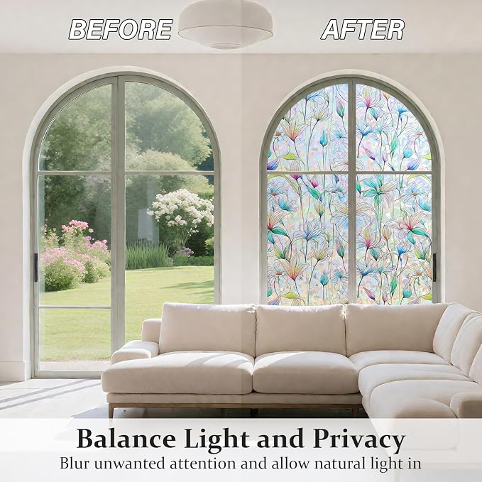 Donox Decorative Window Privacy Film, 3D Floral Stained Glass Window Film - Image 3
