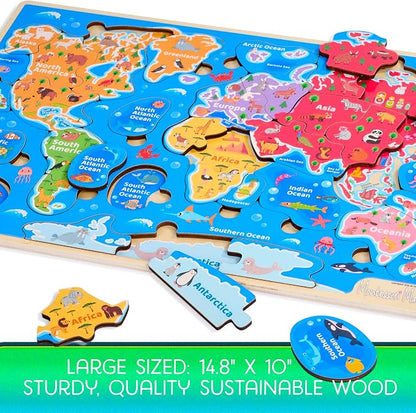 Montessori Mama World Map Wooden Puzzle, Continents and Oceans Puzzles - Image 4