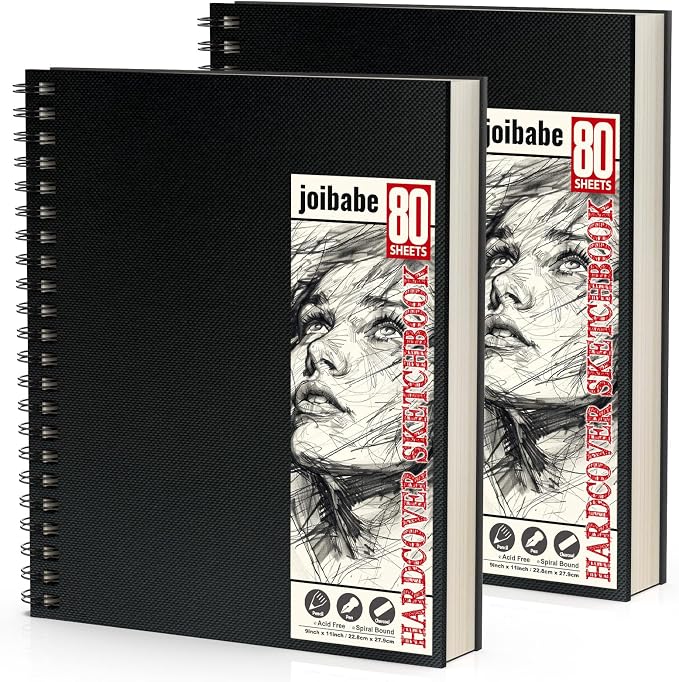 Sketch Book 9" x 11"，2 Pack 80-Sheets，Double-Sided Hardbound Sketchbook by ArtcraftandStorage