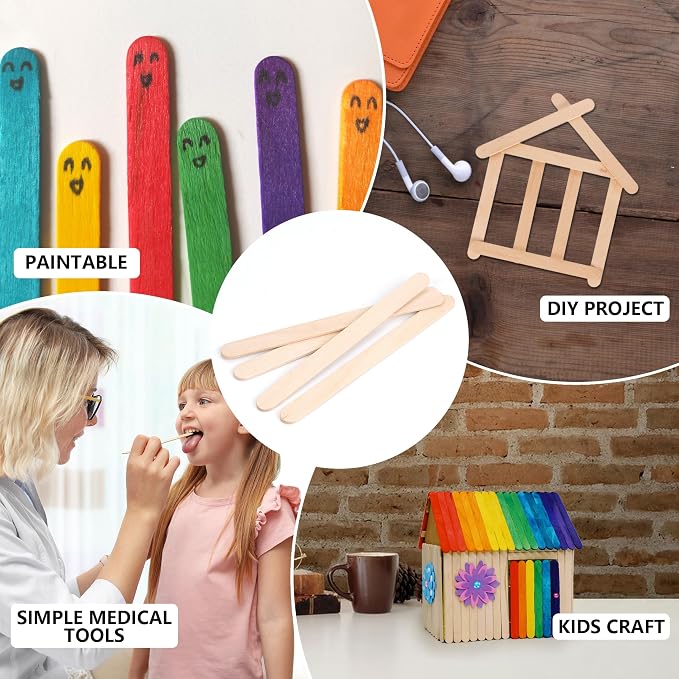 1200 Pieces Wooden Craft Sticks, 4.5 Inch Long Natural Wood Popsicle Ice Cream - Image 4