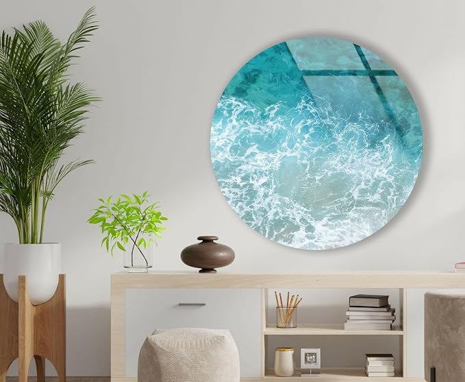 My Photostation.com 31.5'' Diameter Sea Waves Round Glass Wall Art Tempered - Image 3