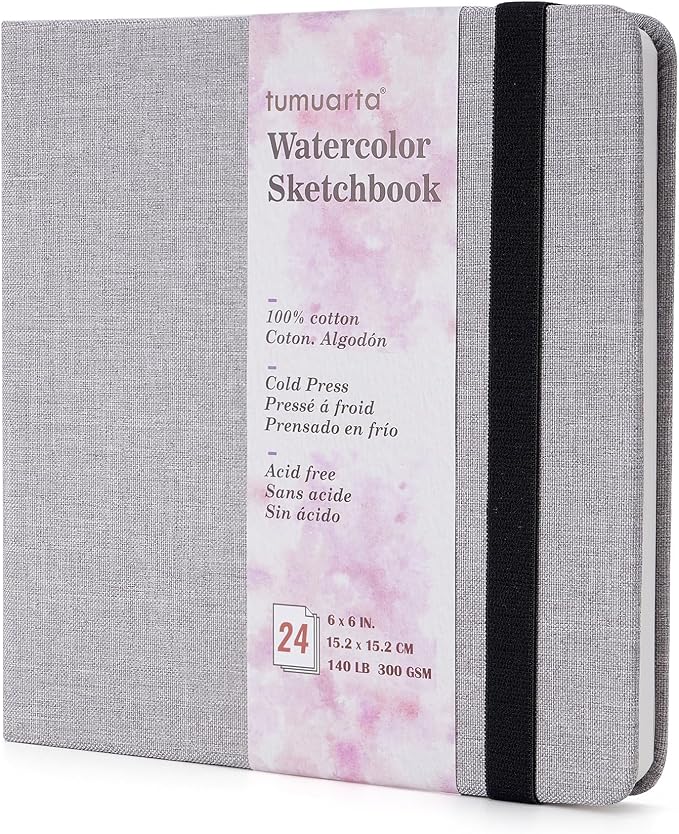 tumuarta Square Watercolor Sketchbook, 140 LB, 100% Cotton Paper, Cold Press by tumuarta