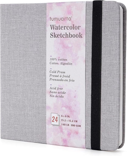 tumuarta Square Watercolor Sketchbook, 140 LB, 100% Cotton Paper, Cold Press by tumuarta