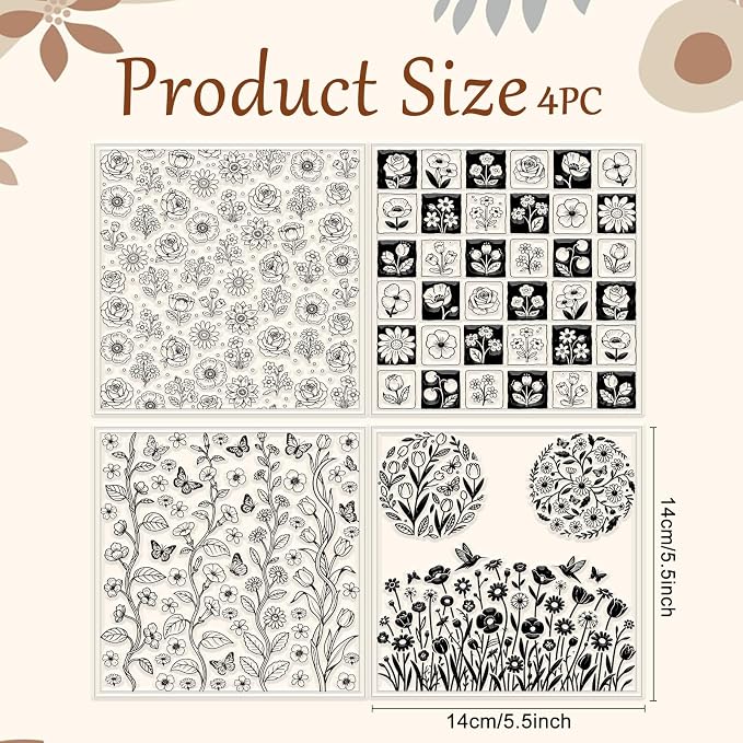 CHGCRAFT 4 Sheets 4 Styles Wildflowers Polymer Clay Texture Sheets Bushes - Image 2
