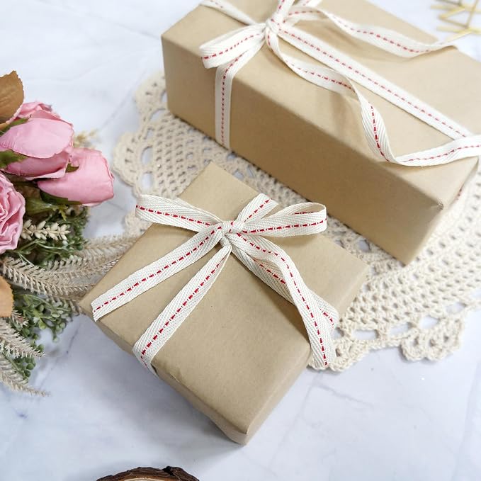 CT CRAFT LLC Ivory Cotton Red Stitched Ribbon 3/8" x 10 Yards - Image 6