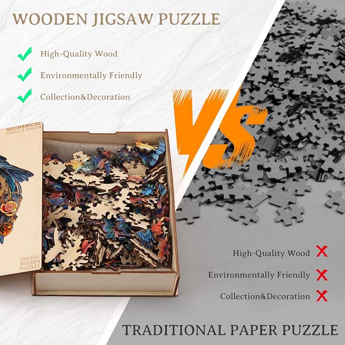 KAAYEE Wooden Puzzles for Adults, 3D Visual Effect Raven & Mechanical Skull - Image 8