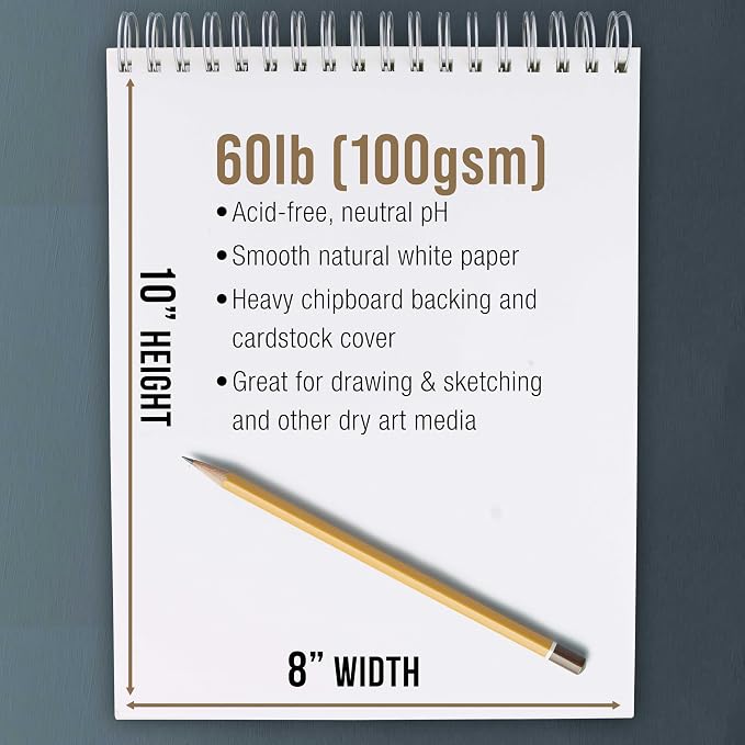 U.S. Art Supply 8"x10" Top Spiral Bound Sketch Book, 2 Pack, 100 Sheets Each - Image 3
