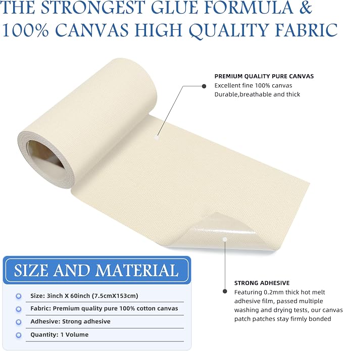 KING MOUNTAIN Canvas Iron on Patch, Waterproof 100% Cotton Fabric Repair Patch - Image 2