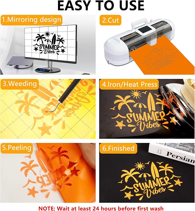 FUNKAKA Yellow Heat Transfer HTV Vinyl Bundle, 8 Rolls 12" x 3ft Iron On Vinyl - Image 3