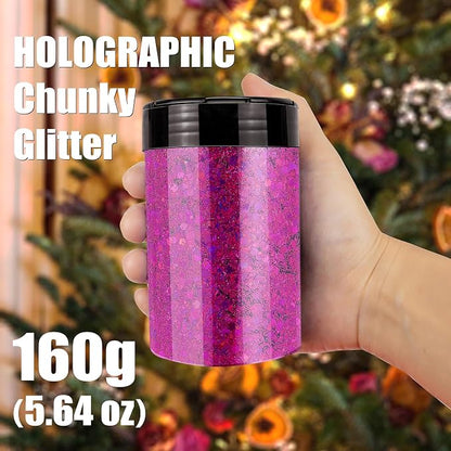 Holographic Chunky Glitter, 5.64oz/160g Craft Glitter Powder Mixed Chunky & - Image 3
