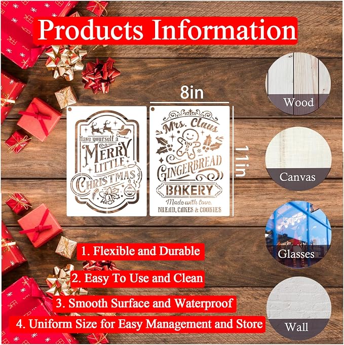 10 Pieces Christmas Stencils Reusable, 8 X 11 Inch Holiday Farm Fresh Christmas - Image 3